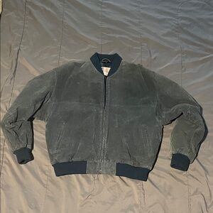 Men's Classic Suede Bomber Jacket - Forest Green